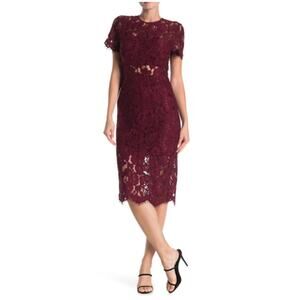 New NSR NORDSTROM Women's Wine Lace Short Sleeve Midi Dress Size XS